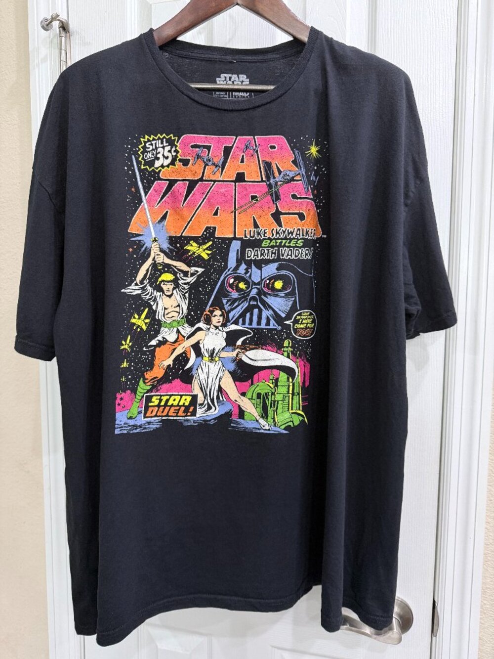 Star Wars Luke Skywalker Darth Vader Retro Comic Graphic Tee 3X Black MAD Engine